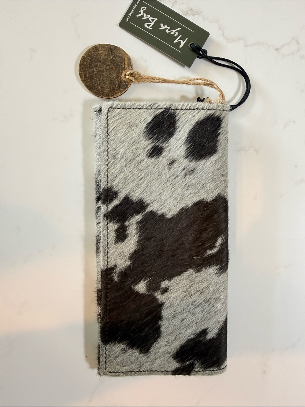 Myra Bag Hair-On Cowhide Long Wallet - Black & White Spotted - Picture 2 of 4